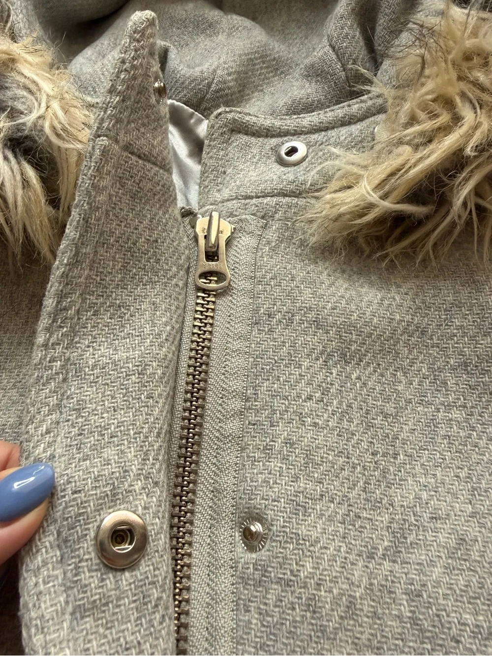 JCREW Chateau Parka Grey Wool Coat 6 Hooded Duffel Jacket Preppy Fall Faux Fur